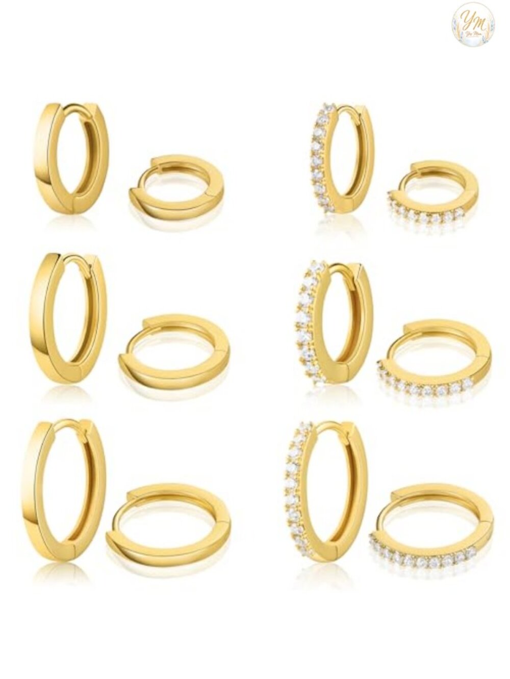 18K Gold Filled CZ Stud Hoop Earrings Set Hypoallergenic Huggie